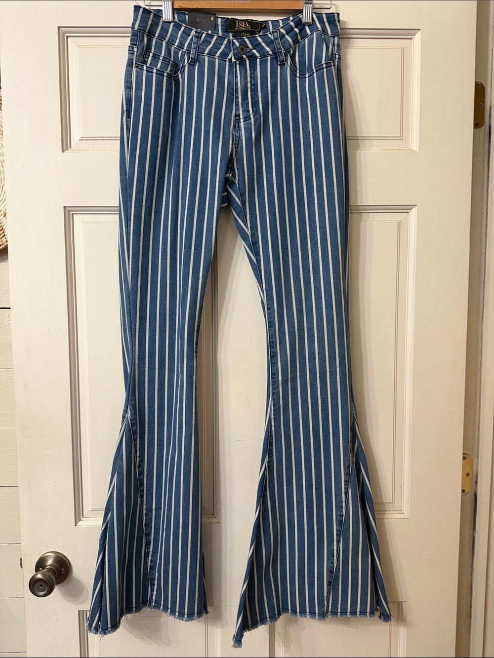 L&B Blue and White Vertical Stripe Flare Jeans